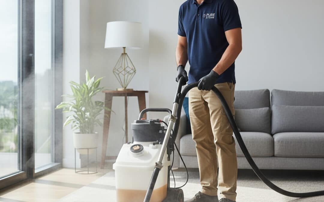 Carpet cleaning costs for a 9x12 rug—professional steam cleaning in a living room.